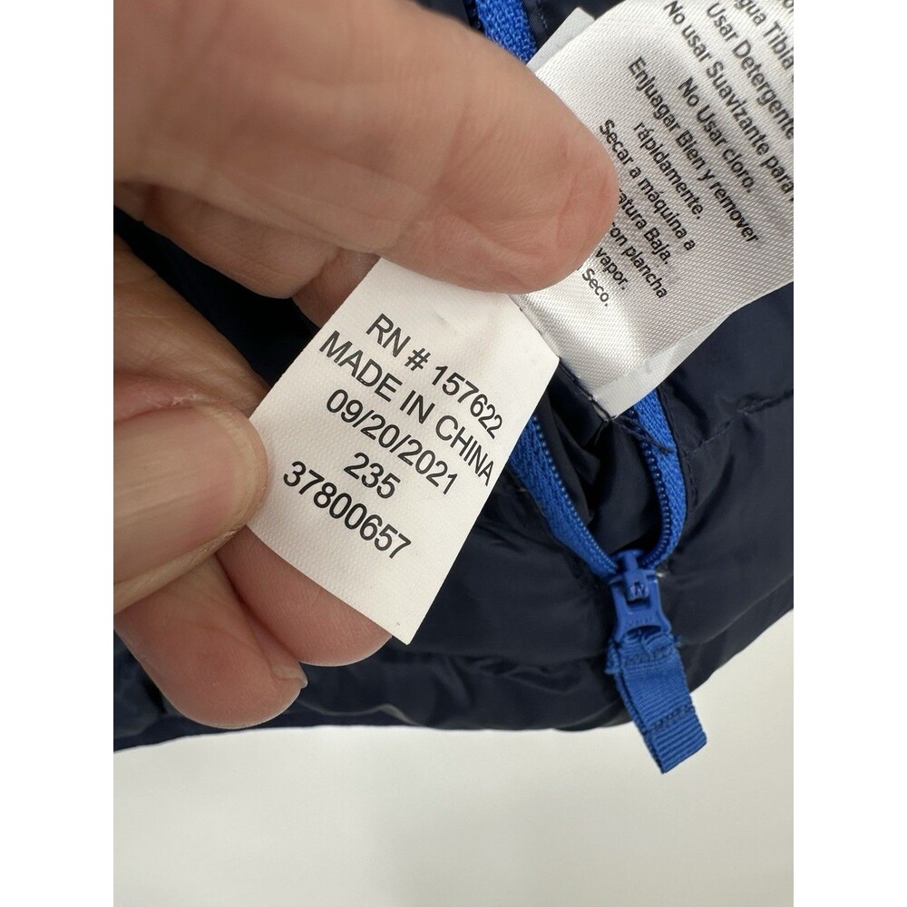 Eddie Bauer Boy's White And Navy Full Zip Hooded Puffer Coat Size M 10/12 Down j - Picture 7 of 13